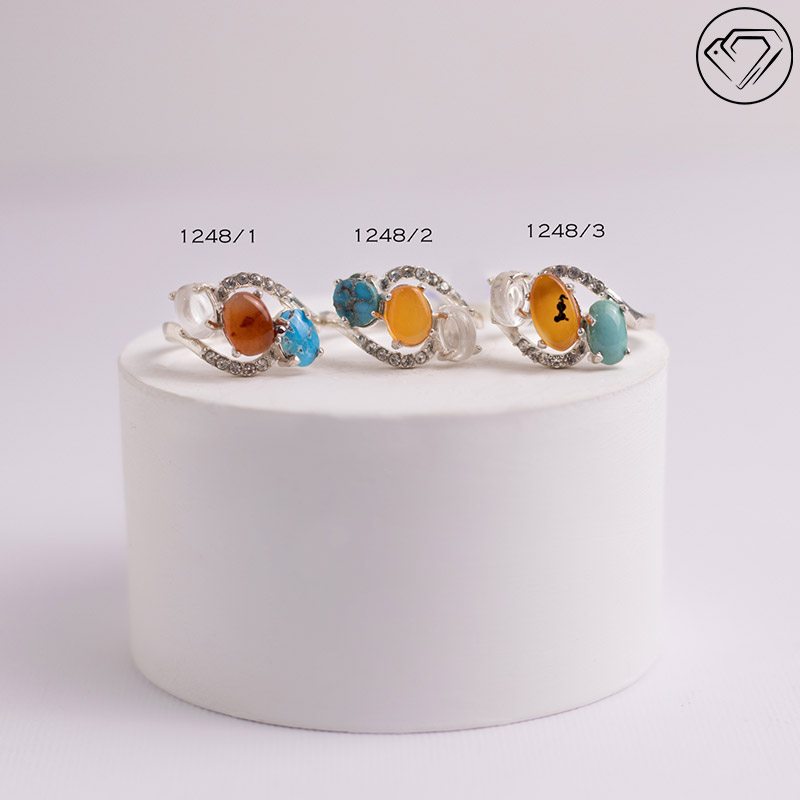 انگشتر نقره زنانه سه نگین مدل GA-1248 